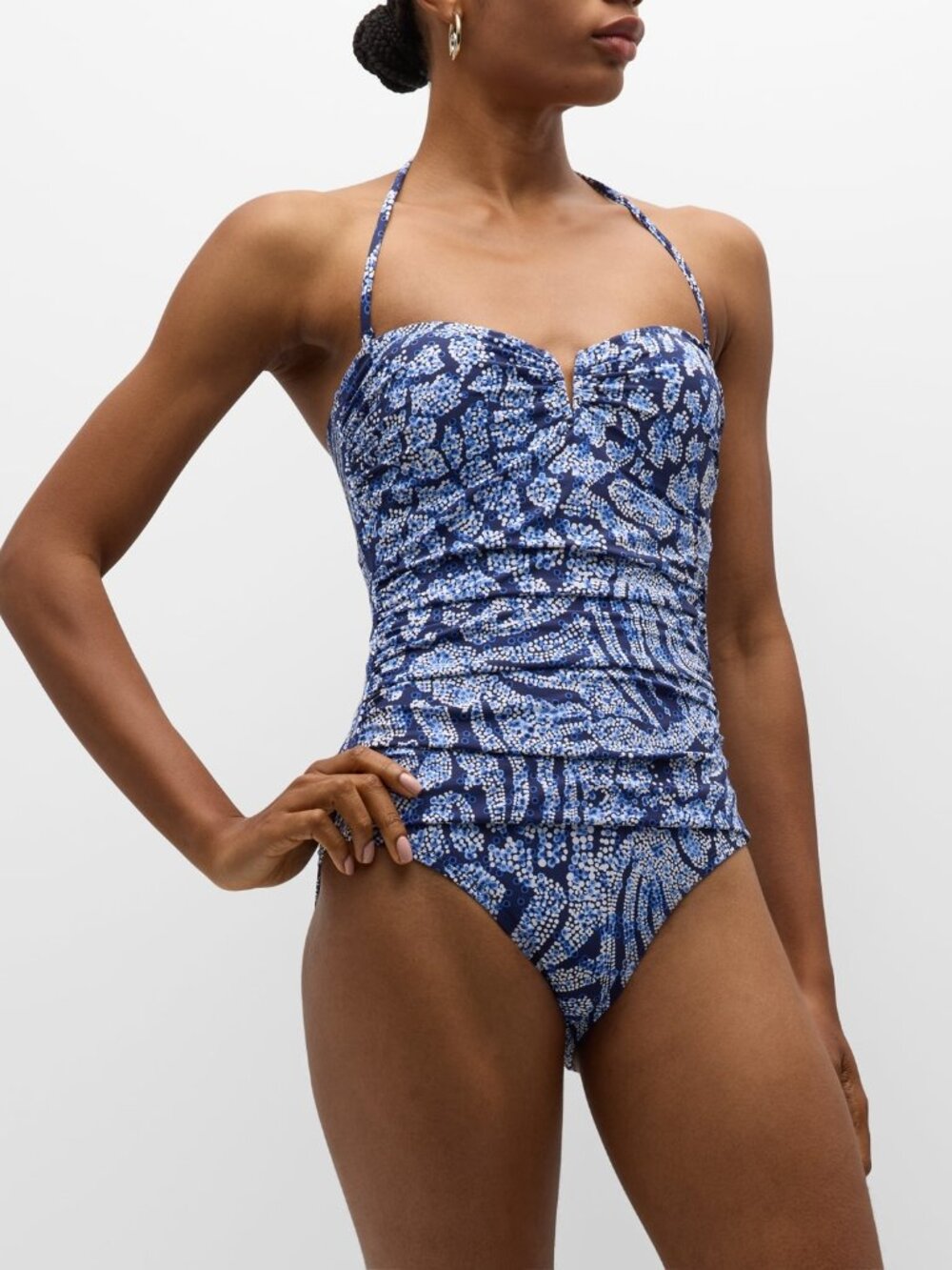 148$ Tommy Bahama Playa Brava Printed One Piece Swimsuit Size 4 Mare Navy